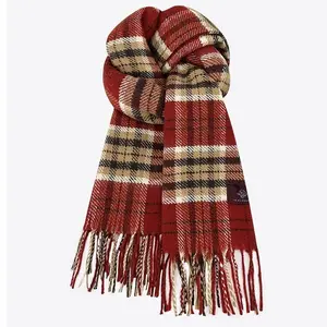 Autumn Winter Fashion Unisex Plaid Imitation Cashmere Scarf Festive Crimson Color Premium Knit Fabric Versatile Wear for Couples