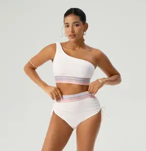 BodyTips Ribbed One Shoulder Textured High Waist Push Up Bikini