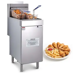 VEVOR Commercial Deep Fryer,  3-Burner Fryer for Restaurants, Stainless Steel Floor Standing Deep Fryers with Dual Baskets and Adjustable Temperature, Natural Gas Powered, 40 lbs Capacity, 90,000 BTU