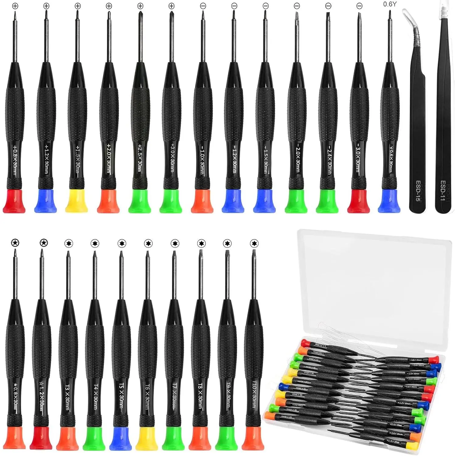 25-PC ESD Safe Screwdriver Set with Torx, Flathead, Pentalobe, Y Screwdrivers and ESD Tweezers for Eyeglass Repair, Computer Maintenance (Tools & Hardware Hand Tools)