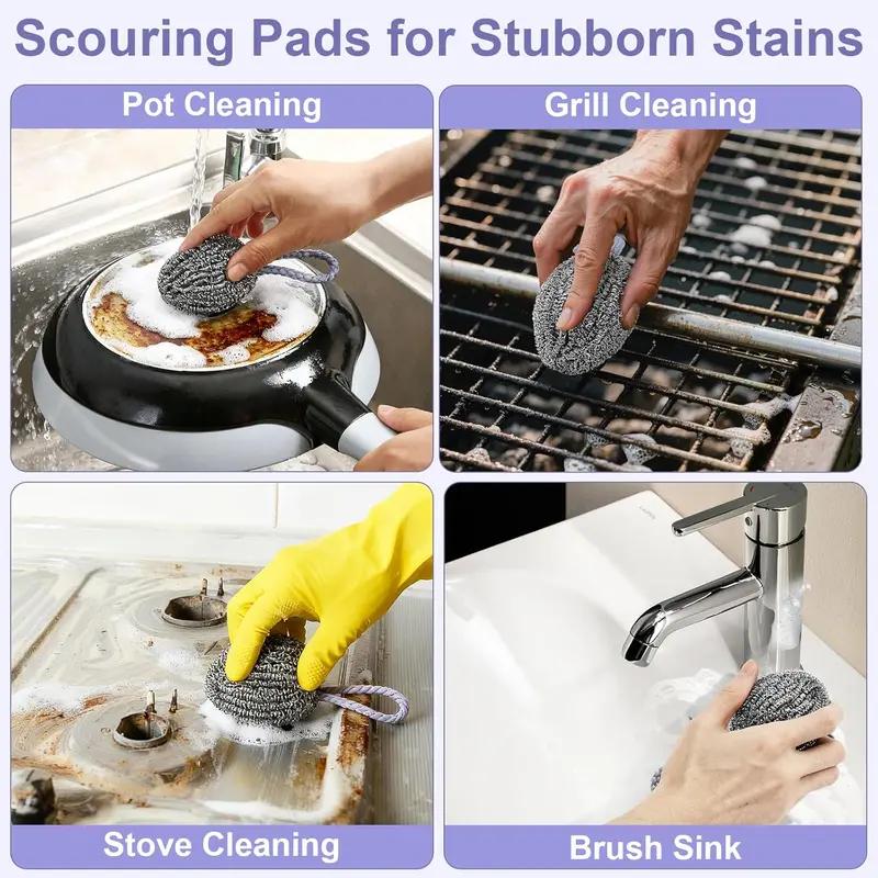 2Pcs Stainless Steel Scrubber,Wire Metal Scrubber with Lanyard | Dirty Cookware Cleaner, Steel Wire Balls for Cleaning Dishes (Silver)