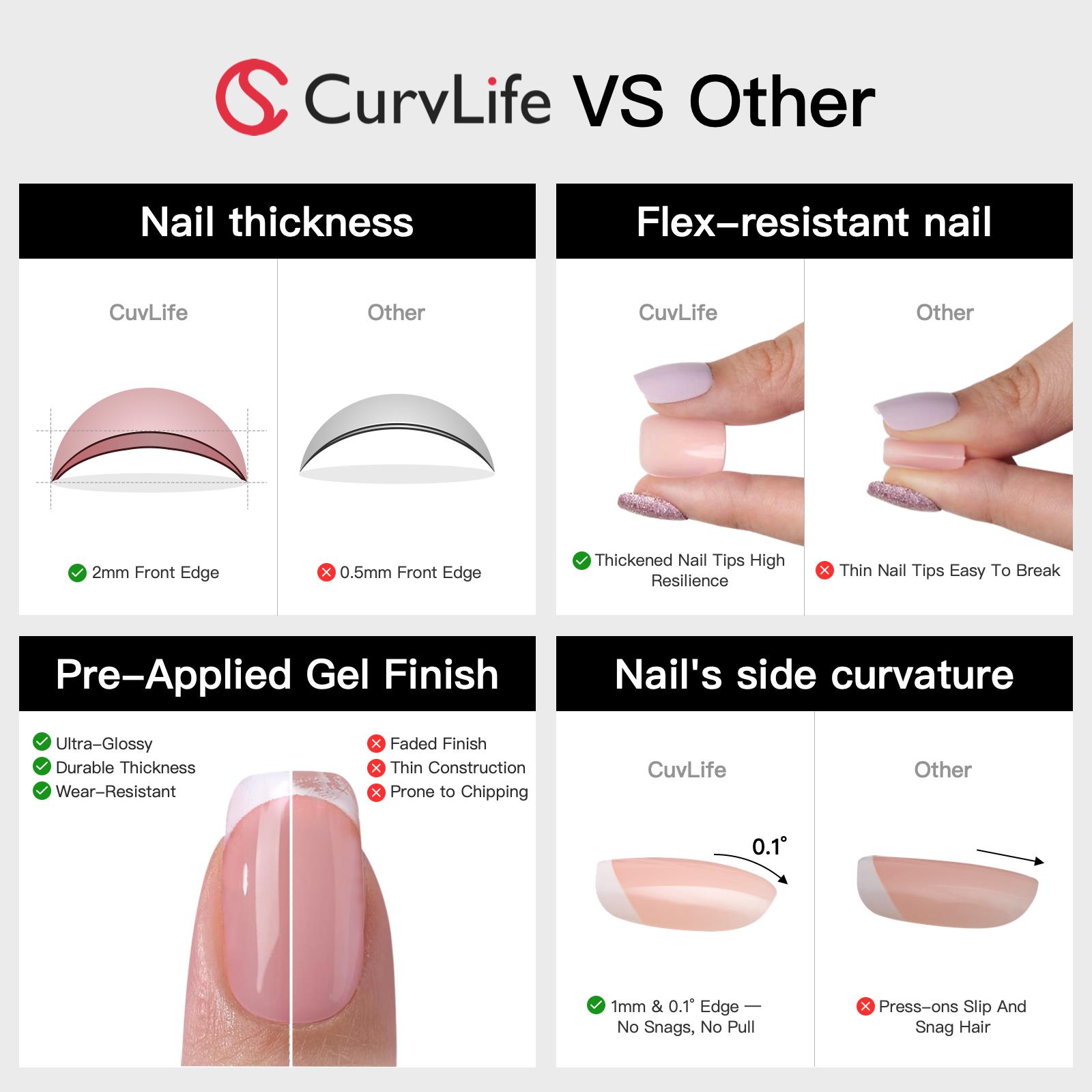 CurvLife Nailora short almond polka-dots soft gel press on nails nude chrome-metallic patterns-prints easy apply nail art
