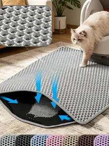 Waterproof EVA Cat Litter Mat - Double-Layer Honeycomb Design Traps Litter, Easy Clean & Floor Protection#Summervibes #petLovers	 	 	