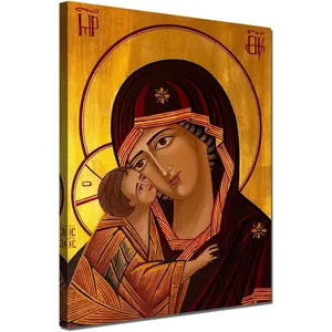 Mary Icon Wall Art Canvas Print Orthodox Jesus Icon Wall Decor Religion Icon Picture Christianity Painting for Home Bedroom Decoration Poster with Frame Ready to Hang