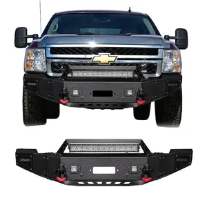 TIOYAR Steel Front Bumper Black Texture for 2011-2014 Chevy Silverado 2500/3500 with Winch Plate LED Lights 2 x D-Rings Off-Road Performance
