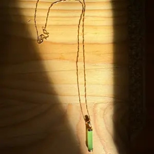 24k Gold Filled Necklace with Jade Bar Pendant for Women