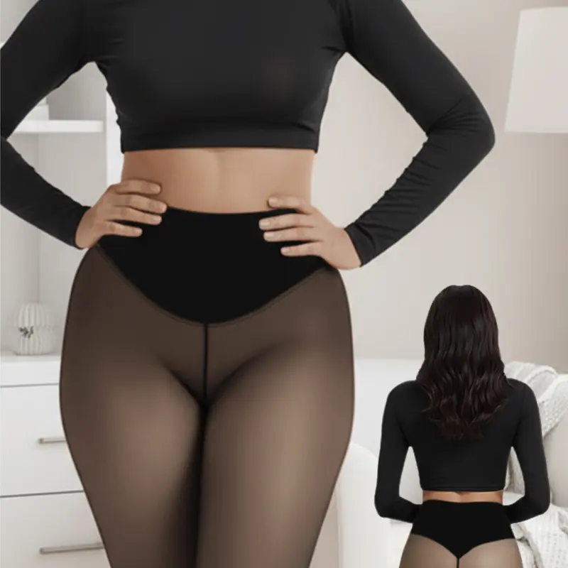 Women's Soft Comfortable Minimalist Basic Fit Plain Fleece-Lined Closed-Foot Leggings - 1-Seam, Compression Band, Casual Winter Wear, M-3XL Plus Size, 6 Light to Brown Shades, Magic Skin Pantyhose Option