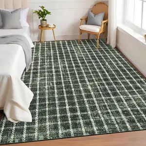 Garvee 6x9 Green Washable Non-Slip Area Rug with Modern Geometric Checkered Print, Foldable Lightweight Carpet for Bedroom, Living Room, Dining Room, Office, Nursery