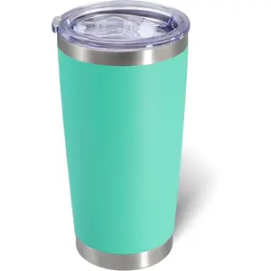 20oz Tumbler Bulk Stainless Steel Tumblers with Lid Vacuum Insulated Double Wall Travel Coffee Mug Powder Coated Tumbler Cup for Hot and Cold Drinks(Light Blue, 1 pack)
