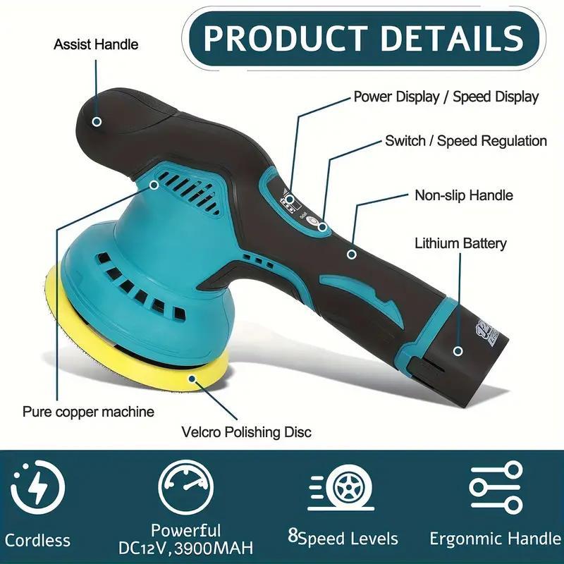 Cordless Car Buffer Polisher with 12V Lithium Rechargeable Battery*2, Cordless Polisher with 8 Variable Speeds, Cordless Buffer Polisher for Car Detailing, Polishing Tools, Polishing Accessories for Men#fathersdaygift Cordless Car Buffer Polisher with 12V Lithium Rechargeable Battery*2, Cordless Polisher with 8 Variable Speeds, Cordless Buffer Polisher for Car Detailing, Polishing Tools, Polishing Accessories for Men#fathersdaygift