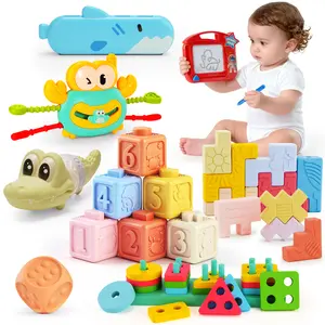 8-in-1 Baby Toy Set – Teething, Stacking, Learning & Sensory Play，Safe Silicone Blocks for Brain Development & Play outdoorfun summervibes Multi Activity Playset