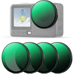 K&F CONCEPT Pack of 4 Action Camera Filters (ND8&PL, ND16&PL, ND32&PL, ND64&PL), HD Lens Accessories, Compatible with DJI Action 6, Four Filters