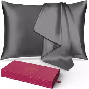 1 set of lace silk pillowcases, mulberry silk, double-sided silk pillowcases, with hidden zippers, dark gray
