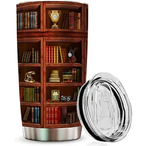 Book Tumbler Library Travel Mug Bookish Gifts For Book Lovers Women Librarian - Bookish Gifts For Readers - Reading Mug Bookshelf Mugs Nerd Writer Stainless Steel Tumbler 20oz Coffee Cups
