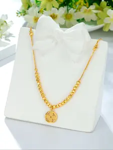 1pc Vintage Elegant 24k Golden Plated Beaded Box Chain Four Leaf Clover Pendant Chain Necklace, Women's Daily Wear Mother's Day Gift Jewelry