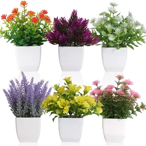 Artificial Flower Pots for Home Office Decor, Set of 4 or 6 Mini Fake Plants, Colorful Desktop Planters for House Decoration, Realistic Faux Flowers