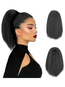 Yaki Short Hair Wig for Women with Ponytail, Fluffy Curly Ponytail with Drawstring Net, Versatile Corn Silk Ponytail Wig, Synthetic Extensions, Synthetic Hairpieces
