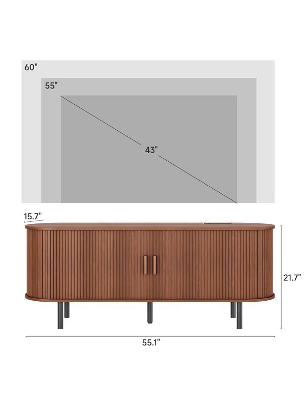 【Sliding Doors Design】ONBRILL 55"/63" Gorgeous Fluted TV Stand for TVs up to 60/70 Inch, Modern Entertainment Center with Power Outlet & Adjustable Shelves Storage for Living Room, Media Console,Bedroom Furniture,Christmas Gift【HolidayHaul】