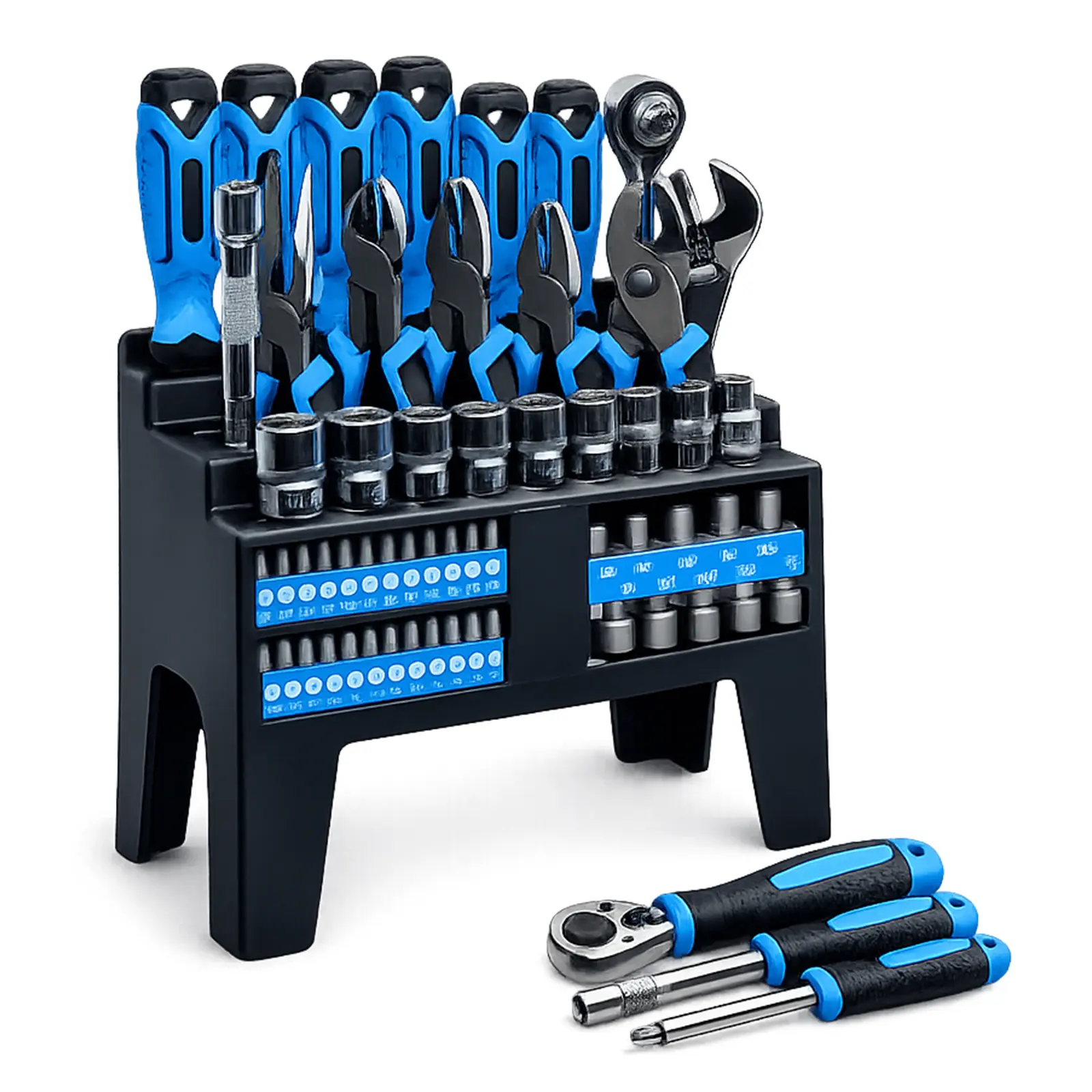 50-Piece Wrench Set, Hand Tool Set, Socket Wrenches, Socket Sets, Precision Screwdrivers, Pliers, Screwdriver Bits, Plastic Storage Rack—Ideal for Cars, Motorcycles, and Furniture; the Perfect Gift for Men