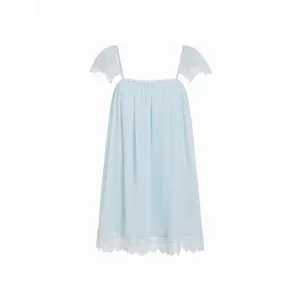 Cider Chiffon Square Neck Lace Trim Oversized Mini Babydoll Nightdress