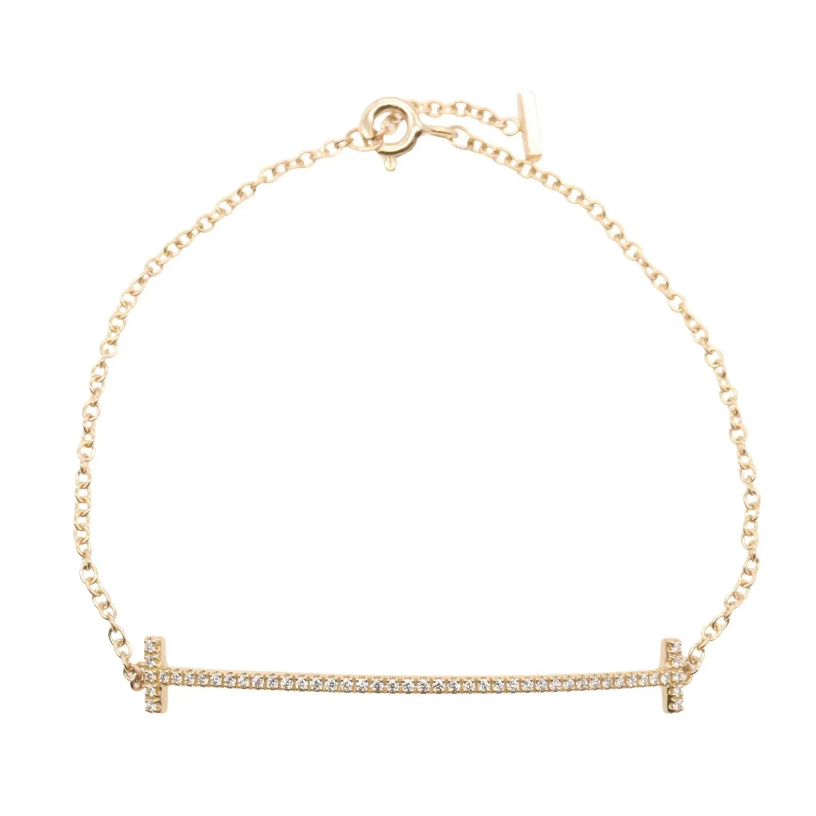 Pre-owned Tiffany & Co. 18K Rose Gold (Au750) Small Leather Goods T Smile Au750 Pink Gold Diamond Bracelet