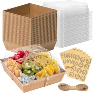 24 Pack Small Charcuterie Boxes with Clear ,Mini Charcuterie Box, Disposable  Containers, 5Inch Cookie Boxes for Sandwich,Sushi,Bakery,Dessert,Cake Slice,Strawberries (Brown)