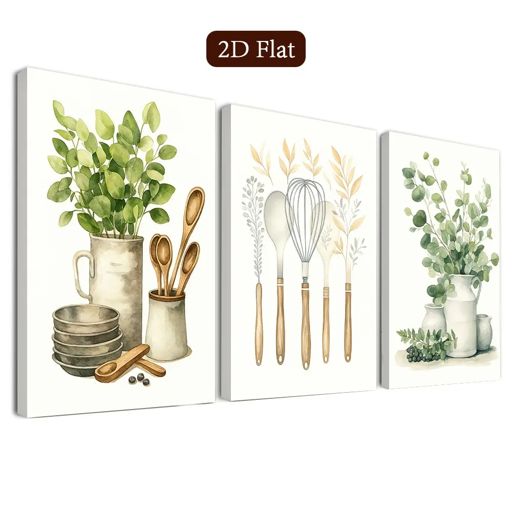 3 Piece Framed Eucalyptus Wall Art Set, Rustic Kitchen Canvas Prints, Farmhouse Style Poster, Classroom Decor, Home Office, Bathroom