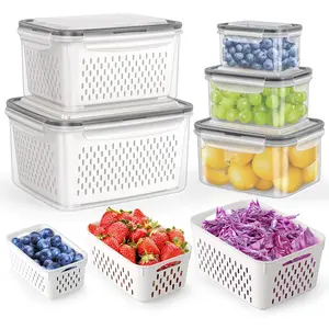 5-Pack Large Fruit Storage Container for Fridge Leak proof with Removable Colander,  Dishwasher & microwave safe Largest 4.15L