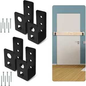 (2-PK) Heavy Duty 2x4 Door Barricade Brackets - 700lbs of Force, Install in Minutes - (4pc) Thick 3.5mm Iron Metal U Bracket | Rust Proof - Gate Bar Holder for Indoor/Outdoor Door