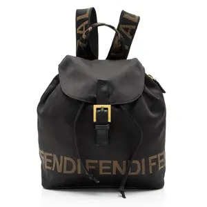 Pre-owned FENDI Leather Backpacks Vintage Nylon 1925 Drawstring Backpack