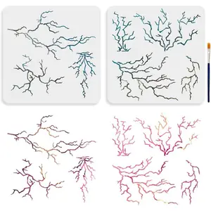 7 Styles Lightning Stencil 11.8x11.8inch Lightning Bolt Painting Stencil with  Brush  Weather Nature Storm Drawing Templates for  Canvas Paper Fabric Wall Glass