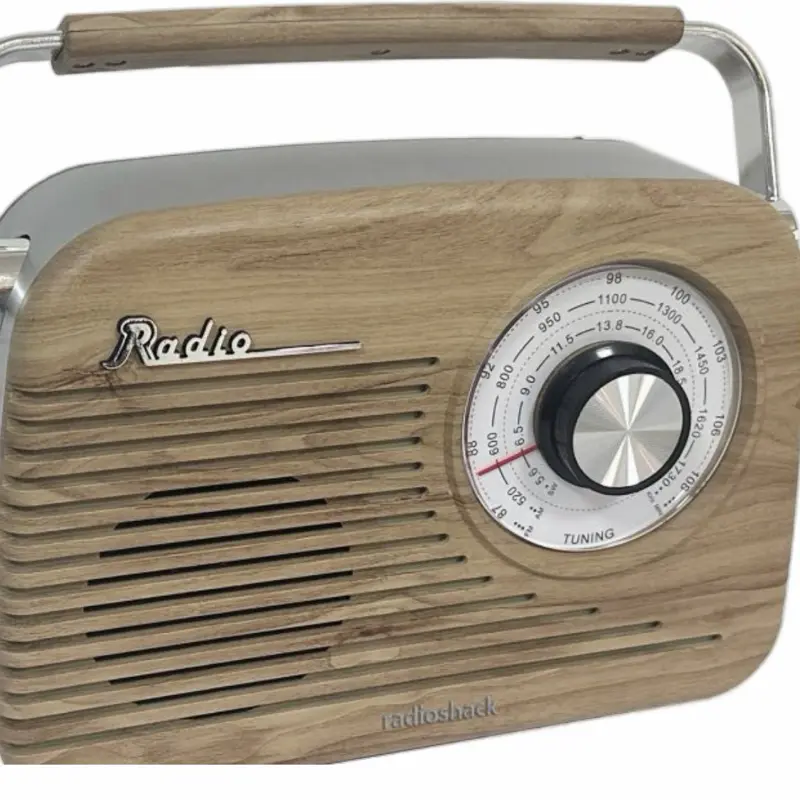 RadioShack Retro Portable AM-FM-SW Radio (4001803) - Bluetooth, USB, MicroSD, Wireless Connectivity Audio Device with Lithium Ion Batteries for RadioShack Fans, Music Lovers Vintage Oak