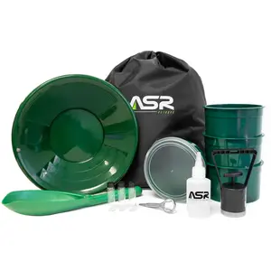ASR Outdoor Creekside Gold Panning Kit with Drawstring Backpack and Mini Classifiers, 13pc Long