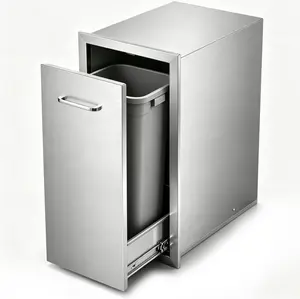 Outdoor Kitchen Trash Drawer, 13.4" W x 19.6" D x 25.7" H Interior Storage, Multi-Purpose Outdoor Kitchen Drawers Stainless Steel, 55 lbs Max Capacity per Tier, for Outdoor BBQ Island Kitchen