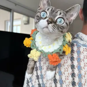 Handmade Crochet Flower Collar | Colorful Pet Bib for Cats & Small Dogs (4 Colors)