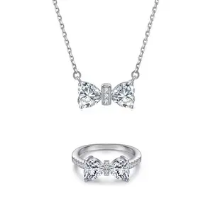 Twin heart necklace and ring set sterling silver