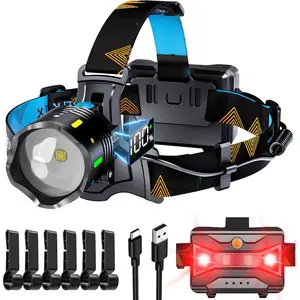 12 Modes 16000 Lux Headlamp Motion Sensor Red Warning Adjustable Focus Energy Saving, More Than 95 Hour Standby Head Lamp, IP65 Waterproof and 125 °   Angle for Camping Hiking Hunting Hardhat
