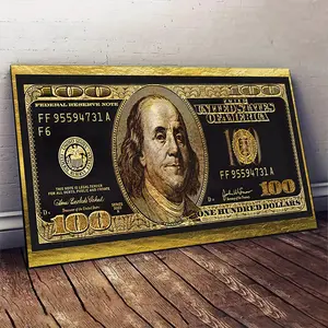 Unframed Dollar Bill Wall Art, Money Canvas Posters, Benjamin Franklin Dollar Wall Decor, Artwork Wall Painting for Gift, Wall Picture for Living Room, Bedroom, Ornaments