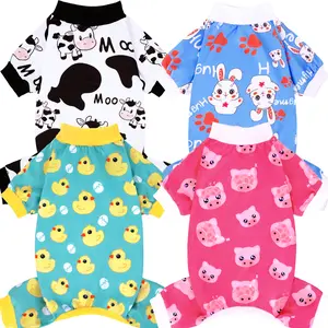 XPUDAC 4-Piece Soft Cozy Dog Onesie Pajamas for Small Dogs & Cats Cartoon Animal Patterns Pet Clothes Trendy Sleepwear for Daily & Special Occasions Secure Fit Kitten Calming for Easter