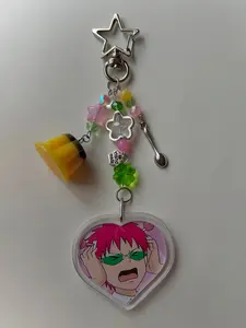 The Disaster of Saiki K Aesthetics Keychains, Cute Keychain, Heart Shaped Keychain, Unique Anime Inspired Accessories, Perfect Gift for Fans, Durable and Stylish Design