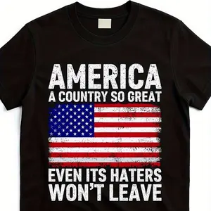 Patriotic America Graphic T-Shirt | Distressed American Flag Design, Black Casual Crew Neck Tee for Adults, Machine Washable, Same Style for Men and Women, 2025 Summer Short-Sleeve Printed T-Shirt, Pure 220 g Fabric, Classic All-Season Wear Shirt