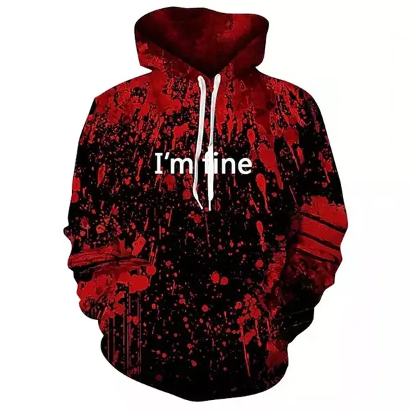 Halloween Horror Movie Shirt, I'm Fine Scary 3D Hoodie, I'm Fine Blood Stain Tee, Scary Movie Sweatshirt, Blood Spatter T-Shir