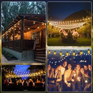 96FT(48FTx2) LED Outdoor String Lights Outside Patio Yard Lighting Waterproof Hanging Warm Glow 2200K Shatterproof Edison Bulbs Exterior,Heavy-Duty Strand Decorative Café Porch Bistro Garden