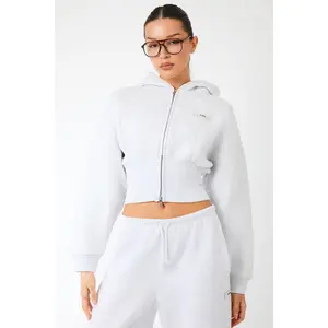 Kaiia Label Logo Corset Zip Through Hoodie Light Grey Marl