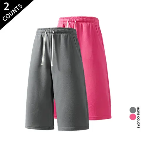 Men's 7-inch Adjustable-Fit Athleisure Street Shorts (Pack of 2), Lightweight Loose Shorts Elastic Unisex Drawstring Athletic Bottoms for All Body Types