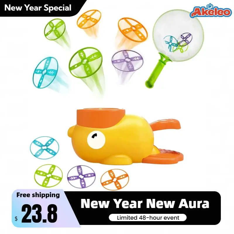 Flying Disc Launcher Toy Stomp Outside Duck Game Backyard Activities Outdoor Butterfly Catching Toy Christmas Birthday Giftwares for Girls and Boys