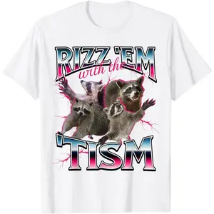 Autism Funny Rizz Em With The Tism Meme Autistic Racoon T-Shirt