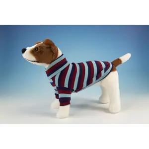 Blue and Burgundy Striped Dog Turtleneck Sweater - Quality Knit Fabric, Year-Round Insulation, Long Sleeves for Full-Body Coverage