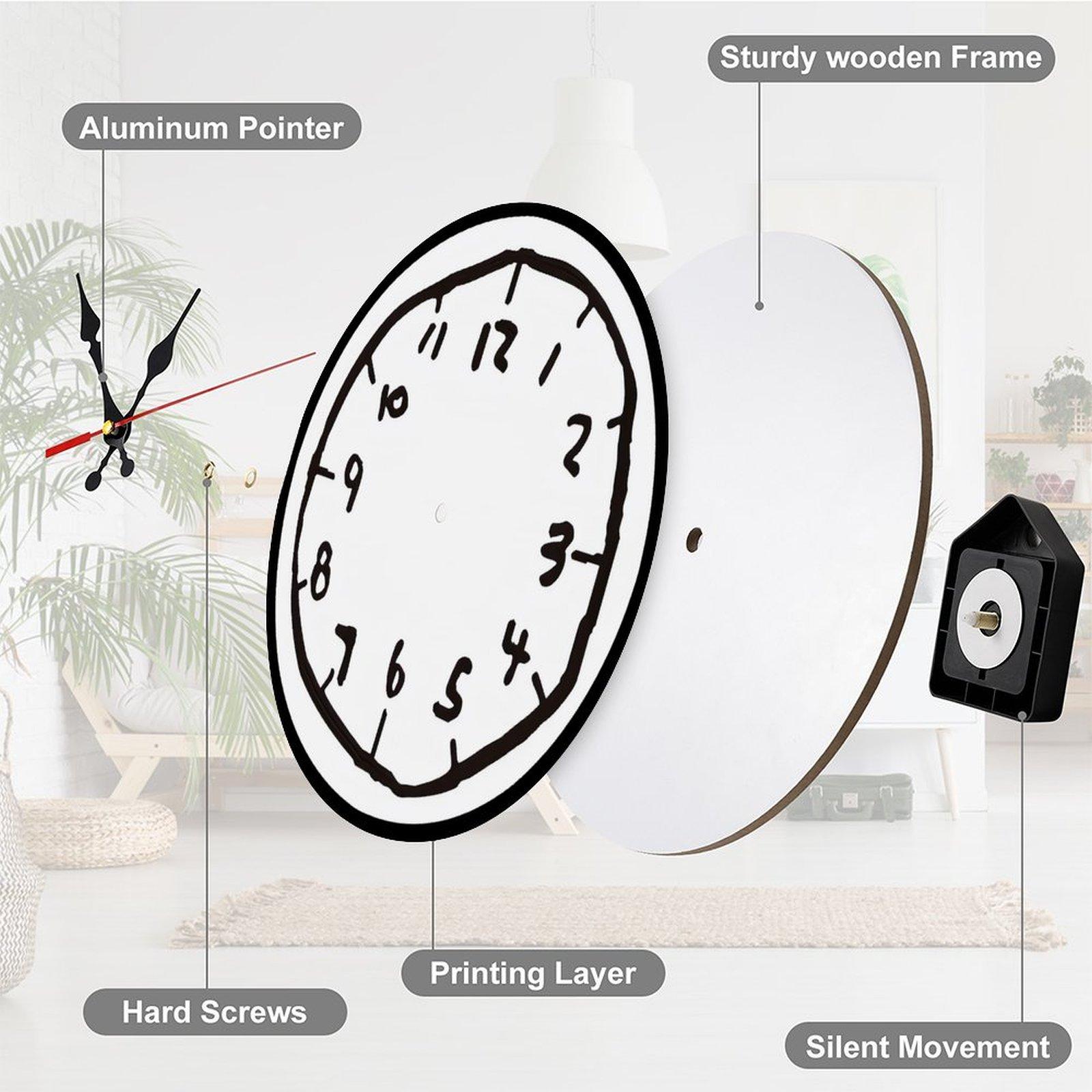12 Inch Hand Drawn Doodle Style Wall Clock, Silent Non-Ticking Quartz Wall Clock, Minimalist Black White Creative Number Wall Watch for Home Living Room Bedroom Office Decor