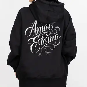 AE Art Tattoo Chicano Clothing Lowrider Chicana Art Gangster Cholo Outfit Cotton Fabric Menswear Casual Streetwear Hoodie Unisex Loose Oversized Pullover Black Crewneck Long Sleeve